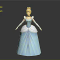 Cinderella 3D Model With Blue Ball Gown White Gloves And Blonde Hair