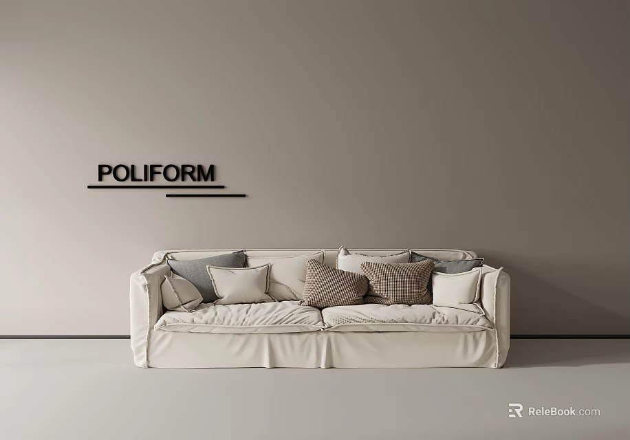 POLIFORM White Sectional Sofa With Multiple Cushions In Minimalist Interior 3d model 