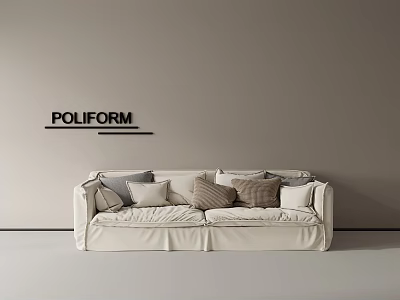 POLIFORM White Sectional Sofa With Multiple Cushions In Minimalist Interior 3d model