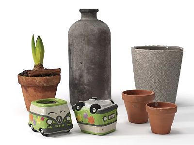 Ceramic Vessels Collection With Large Vase Patterned Planters And Cartoon Designed Pots Including Plant 3d model