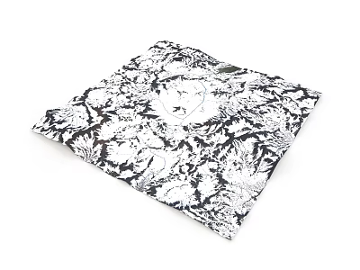 Black White Patterned Square Scarf With Floral Design And Abstract Prints 3d model