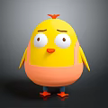 Yellow Cartoon Chicken With Orange Comb Big Eyes Sad Expression Orange Bib And Blue Feet