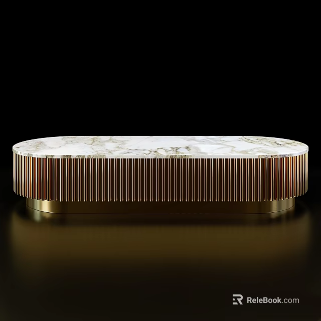 Elegant Round Dining Table With Marble Top And Brass Striped Base 3d model 