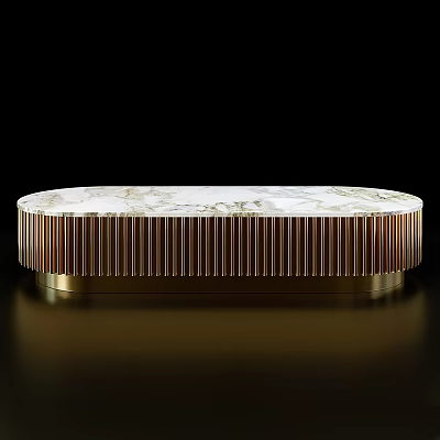 Elegant Round Dining Table With Marble Top And Brass Striped Base 3d model