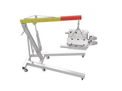 Mobile Mechanical Hoist With Yellow Red Lifting Arm Metal Frame And Movable Wheels 3d model