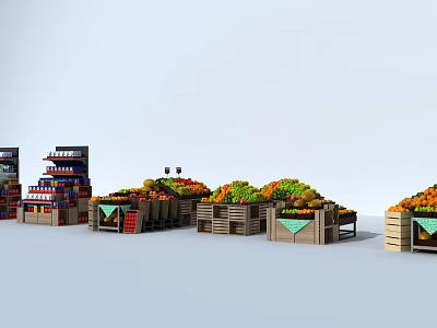 Retail Display Shelves With Fresh Fruits And Vegetables Arranged In Market Setting 3d model