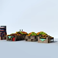 Retail Display Shelves With Fresh Fruits And Vegetables Arranged In Market Setting