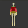 Silver Mannequin Wearing Red Top And Beige Bottom For Fashion