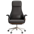 Modern Ergonomic Black Leather Office Chair With Wooden Armrests And Metal Swivel Base