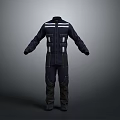 Dark Blue Workwear Jumpsuit With White Stripes And Multiple Pockets For Daily Use