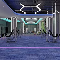 Modern Fitness Gym Interior With Workout Equipment Lounge Area And Neon Lights