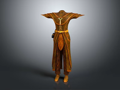 Ancient Traditional Costume With Brown Robe Gold Belt And Decorative Details 3d model