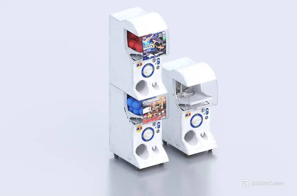 White Arcade Machines Two Units With Colorful Displays And Prize Outlets 3d model 