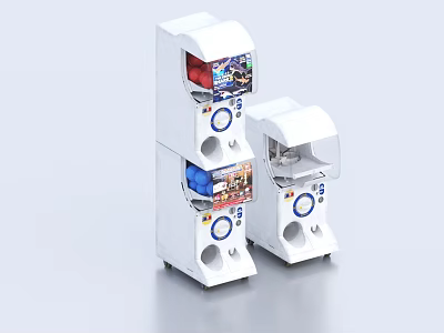 White Arcade Machines Two Units With Colorful Displays And Prize Outlets 3d model