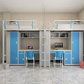 School Dormitory With Bunk Beds Desks And Storage 3d model