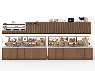 Warm Sweet Shop Interior Featuring Wooden Counter Glass Display Cases Bread And Pastries 3d model