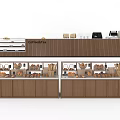 Warm Sweet Shop Interior Featuring Wooden Counter Glass Display Cases Bread And Pastries