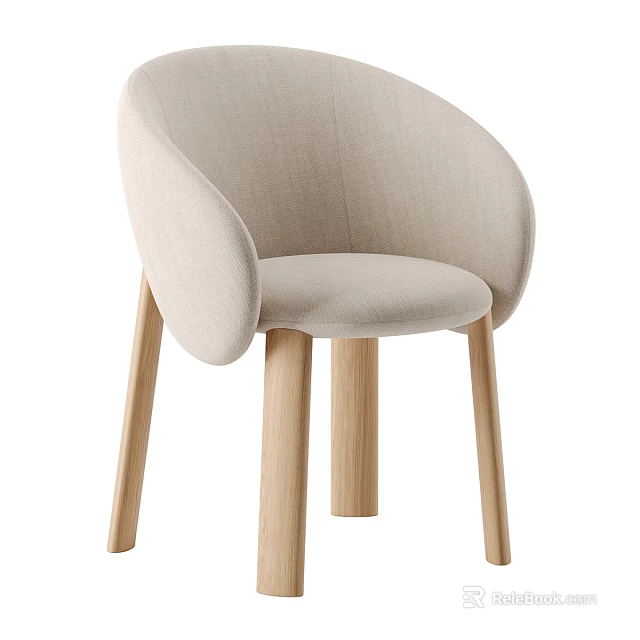 Beige Upholstered Accent Chair With Curved Backrest and Wooden Legs for Modern Minimalist Interior 3d model 