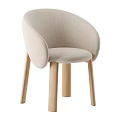 Beige Upholstered Accent Chair With Curved Backrest and Wooden Legs for Modern Minimalist Interior