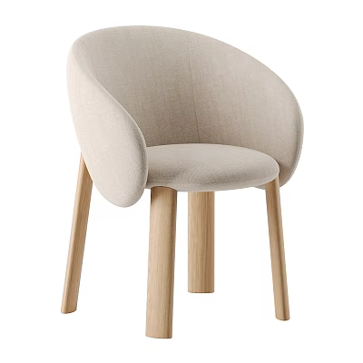 Beige Upholstered Accent Chair With Curved Backrest and Wooden Legs for Modern Minimalist Interior 3d model