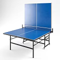 Professional Ping Pong Table With Blue Tabletop White Lines Black Frame Net And Wheels