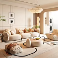 Modern Cream Style Living Room Cream Style Sofa Coffee Table Combination Three-Seater Sofa Lazy Sofa Cream Style Coffee Table Cream Style Floor Lamp Cream Style Chandelier 3d model