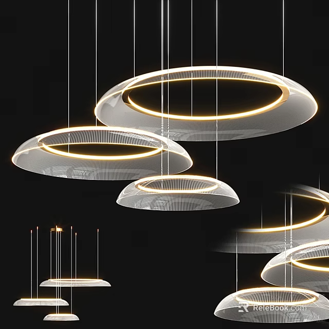 Multiple Modern Circular Pendant Lights With Illuminated LED Rings And Contemporary Design 3d model 
