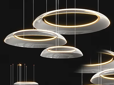 Multiple Modern Circular Pendant Lights With Illuminated LED Rings And Contemporary Design 3d model