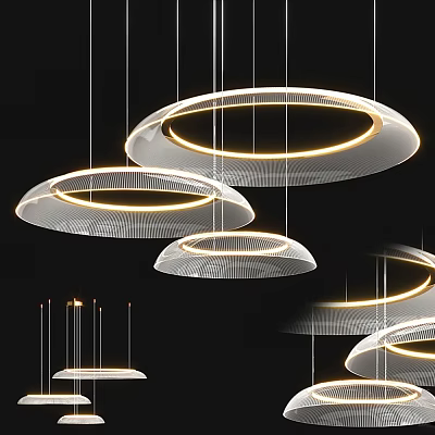 Multiple Modern Circular Pendant Lights With Illuminated LED Rings And Contemporary Design 3d model