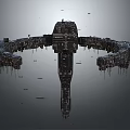 Cartoon Style Futuristic Circular City Scene With Floating Elements And Central Tower