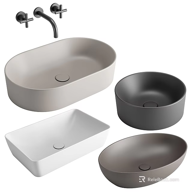 Modern Bathroom Washbasins in Oval Round Rectangular Shapes and Neutral Tones 3d model 