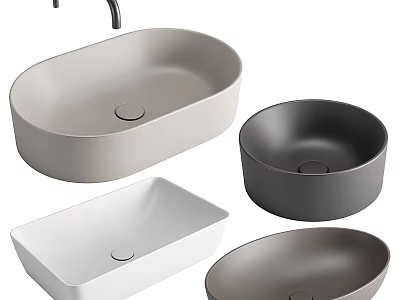 Modern Bathroom Washbasins in Oval Round Rectangular Shapes and Neutral Tones 3d model