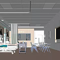 Hospital Outpatient Ward With Medical Beds Equipment Chairs TV Screen Wooden Walls And White Ceiling