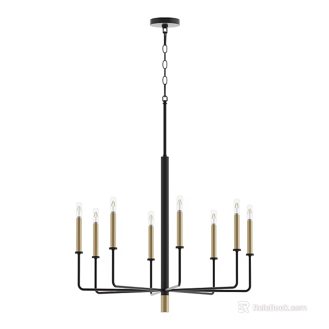 Modern Black Metal Chandelier With Gold Candle Arms And Multiple Lights 3d model 