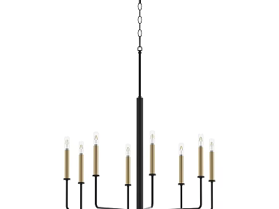 Modern Black Metal Chandelier With Gold Candle Arms And Multiple Lights 3d model