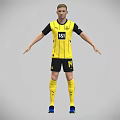 Game Movie Character Standing In Yellow Black Football Jersey With Number 14 And Blue Cleats