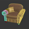 Classic Brown Leather Armchair With Plaid Pillow And Tufted Armrests