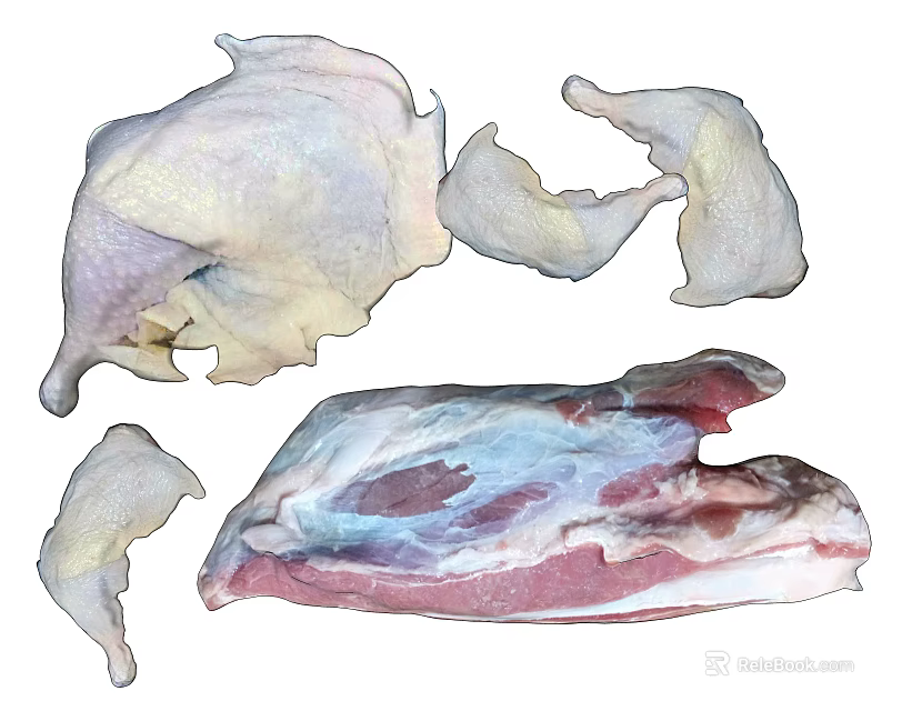 Raw Chicken Thighs Legs Breast and Fresh Pork Cuts for Cooking 3d model 