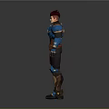 3D Sci Fi Game Character With Red Hair Blue Armor And Brown Details