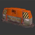 Detailed Orange Miniature Structure With Graffiti And Warning Stripes On Base 3d model