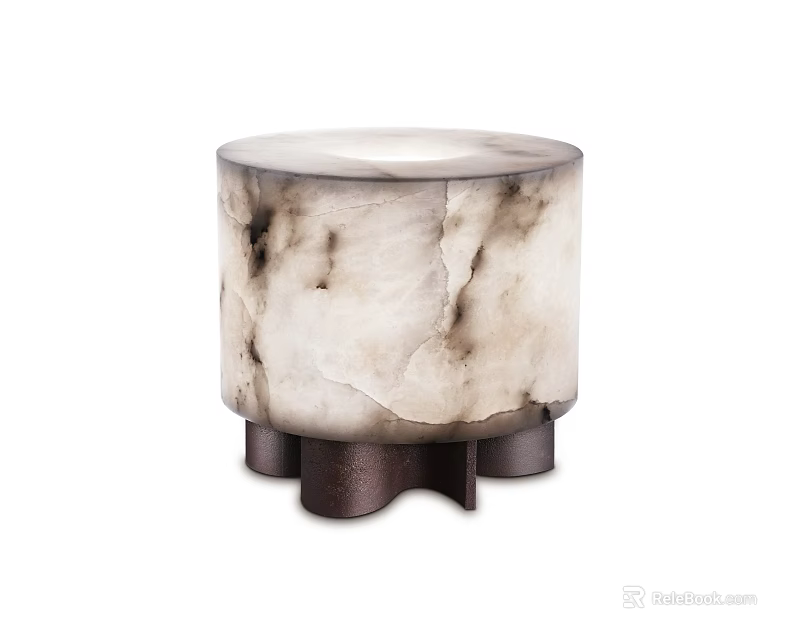 Modern Minimalist Cylindrical Table Lamp With Marble Shade And Dark Metal Base 3d model 