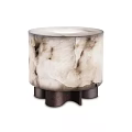 Modern Minimalist Cylindrical Table Lamp With Marble Shade And Dark Metal Base