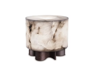 Modern Minimalist Cylindrical Table Lamp With Marble Shade And Dark Metal Base 3d model