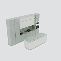 Modern Kitchen Interior With Ribbed Cabinets Green Marble Backsplash And Island Counter