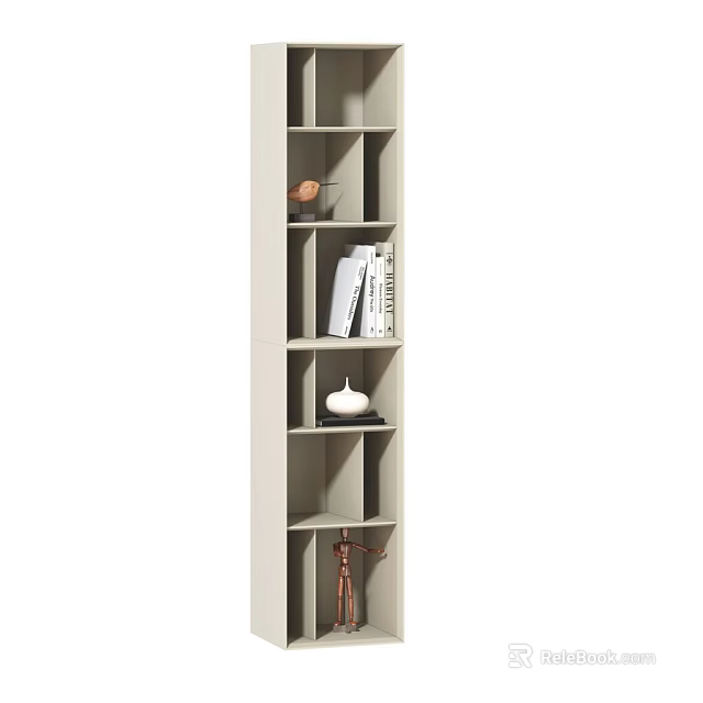 Modern Storage Shelf with Open Compartments Holding Books and Decorative Ornaments 3d model 