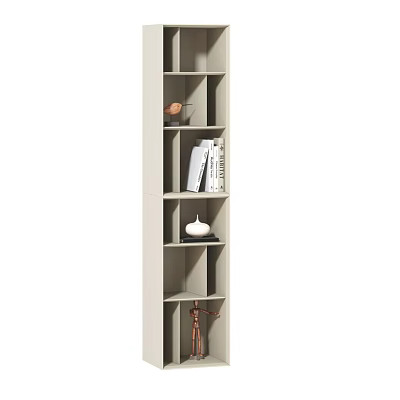 Modern Storage Shelf with Open Compartments Holding Books and Decorative Ornaments 3d model