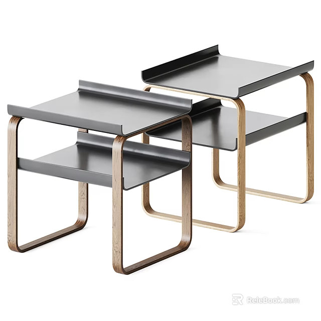 Modern Minimalist Side Tables With Black Top And Gold Metal Frame Set Of Two 3d model 
