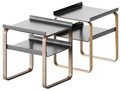 Modern Minimalist Side Tables With Black Top And Gold Metal Frame Set Of Two 3d model