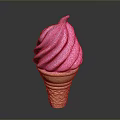 Pink Swirl Ice Cream In Waffle Cone With Creamy Texture And Vibrant Color