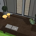 Modern Garden Landscape Design With Glass Doors Potted Plants And Outdoor Furniture